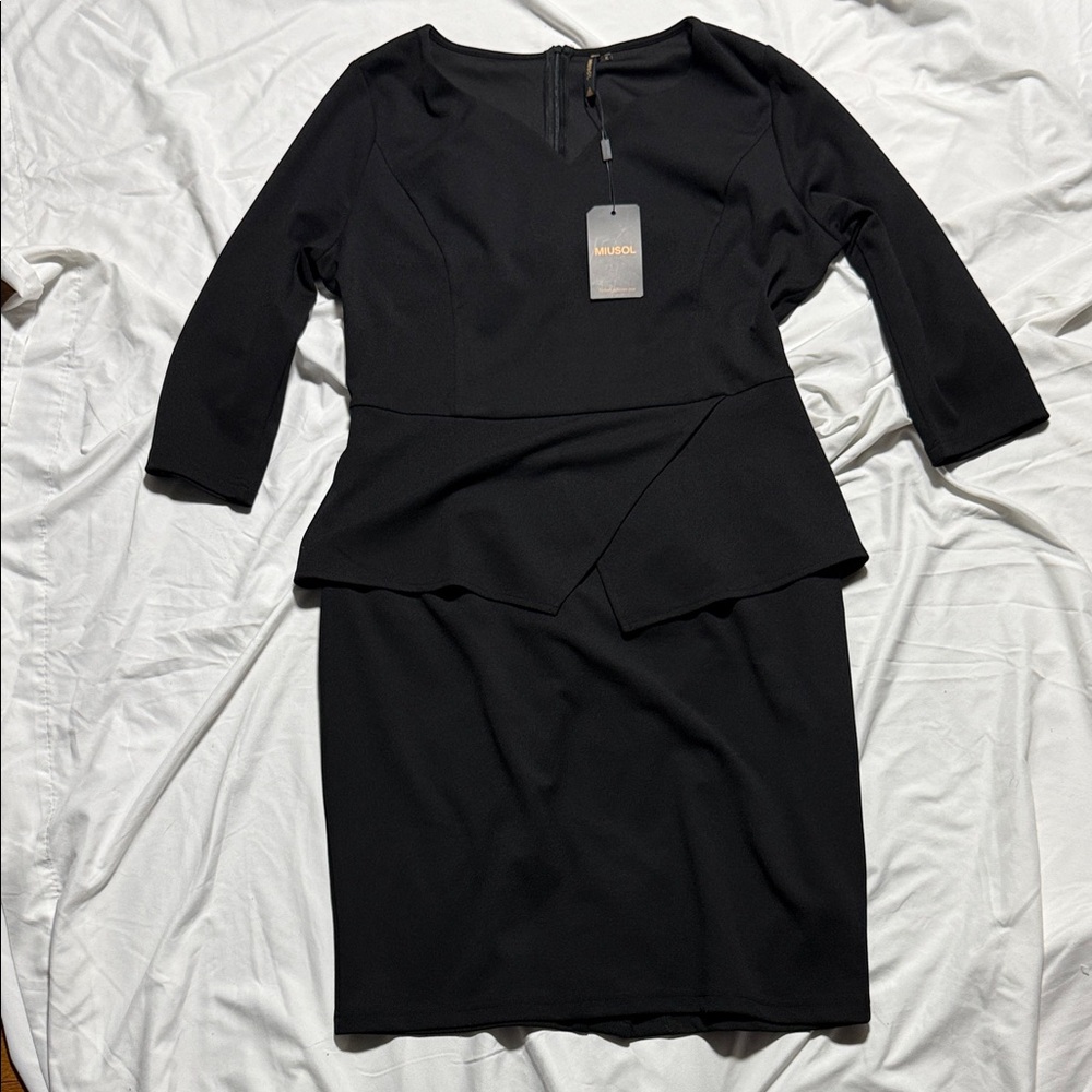 Elegant Black Peplum Women's Dress